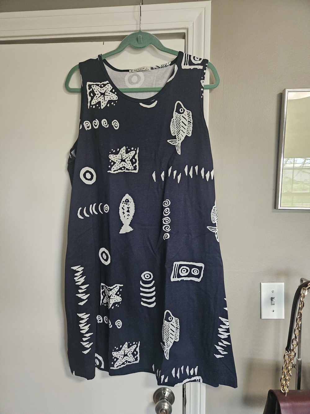 Navy Sleeveless Mini Dress with White Fish & Star Print